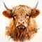 Majestic Highland Cow: Watercolor Portrait in Pastoral Splendor