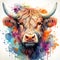 Majestic Highland Cow: Watercolor Portrait in Pastoral Splendor