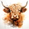 Majestic Highland Cow: Watercolor Portrait in Pastoral Splendor