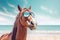 Majestic horse enjoying ocean breeze at the beach, summer holiday fun, generative Ai