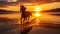 Majestic horse galloping on sandy beach at stunning sunset with ample copy space
