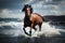 Majestic horse running through water