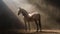 Majestic Horse in Sunlit Dusty Stable Scene