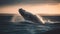 Majestic humpback whale breaching in sunset sea generated by AI