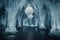 Majestic Ice Palace with Glittering Crystal Chandeliers and Sculptures