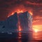 Majestic Iceberg with Lava Flow at Sunset