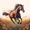 Majestic illustrated horse running through field (generative AI)