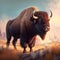 A majestic illustration of an American bison, or buffalo, standing on the plains. Generative Ai