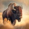 A majestic illustration of an American bison, or buffalo, standing on the plains, generative ai
