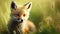 Majestic Innocence: A Beautiful Portrait of a Cute Fox Cub in a Meadow. Generative AI