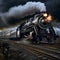 Majestic Iron Giant: A Dramatic Shot of a Massive Locomotive in Close-Up