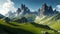 The majestic Italian Alps with rocky peaks grassy field on the foreground generated by Ai