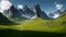 The majestic Italian Alps with rocky peaks grassy field on the foreground generated by Ai