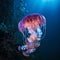 Majestic jellyfish gracefully drifting over a vibrant coral reef, Ai-generated.