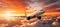 Majestic jetliner gracefully soaring through dramatic sunset clouds, igniting travel dreams