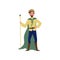 Majestic king in green cape standing with staff, fairytale character vector Illustration on a white background