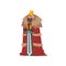 Majestic King in Red Mantle and Golden Crown, Medieval Historical Cartoon Character in Traditional Costume Vector