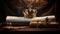 a majestic King's Crown resting atop the sacred Hebrew Torah Scroll, the symbolic and historical significance of