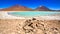 The majestic Laguna Verde or Green Lagoon in the altiplano of Bolivia with the Licancabur volcano in the background near the Salar