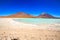 The majestic Laguna Verde or Green Lagoon in the altiplano of Bolivia with the Licancabur volcano in the background near the Salar