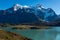 A majestic lake in Patagonia with mountain range in the background, Torres del Paine, National Park, Chile