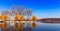 Majestic landscape. man-made island in the middle of the lake in the city is reflected in water.