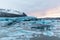 majestic landscape with melting icebergs floating in water, Iceland,