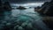 Majestic landscape waves crash, tranquil scene reflected generated by AI