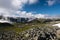 Majestic landscapes with lakes, rocks and snowcapped mountains on the Aurlandsfjellet scenic route