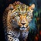 Majestic Leopard: Striking Oil Painting on a Black Background