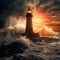 Majestic Lighthouse Illuminating the Night AI Generated