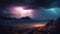 A majestic lightning storm illuminating a mountain range in the dark of night. Generative ai