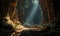 Majestic Limestone Cave Interior Illuminated by Natural Light, Featuring Stalactites and Stalagmites in an Ancient Subterranean