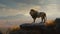 Majestic Lion Standing on a Rock Overlooking a Vast Savannah with Copy Space