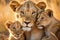 Majestic Lioness her cubs sunset. Generate Ai