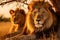 Majestic Lions Resting Under Acacia Tree in African Savannah