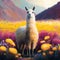 The Majestic Llama Amidst a Field of Flowers. Generative AI