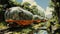 The majestic locomotive chugs through a lush outdoor landscape