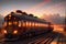 The Majestic Locomotive Embracing the Sunset as it Glides Along the Rails. AI generated