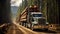 Majestic Logging Trucks Transporting Wood. Generative Ai