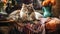 Majestic Maine Coon Cat on Bohemian style home interior. Regal Maine Coon cat lounges atop a bohemian-style blanket, surrounded by