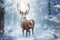 Majestic male deer in snowy forest. Winter nature scene, Noble deer male in winter snow forest. Artistic winter christmas