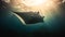 Majestic manta ray swims in awe inspiring underwater seascape generated by AI