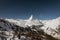 Majestic Matterhorn mountain in front of a blue sky