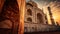 Majestic mausoleum illuminated by sunset, a spiritual journey through history generated by AI