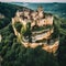 Majestic Medieval Castle Perched atop a Mountain in the Southern French Style