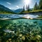 The Majestic Migration: Witnessing the Epic Journey of Salmon Fish in a River Amidst Breathtaking Mountain Landscapes.AI generated