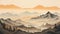 Majestic Misty Mountains: Detailed Vector Illustration In Beige And Amber