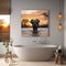 Majestic Moment - An elephant gracefully bathing in a golden sunset at the water's edge