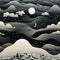 Majestic moonlit mountains in an illustrated landscape (tiled)